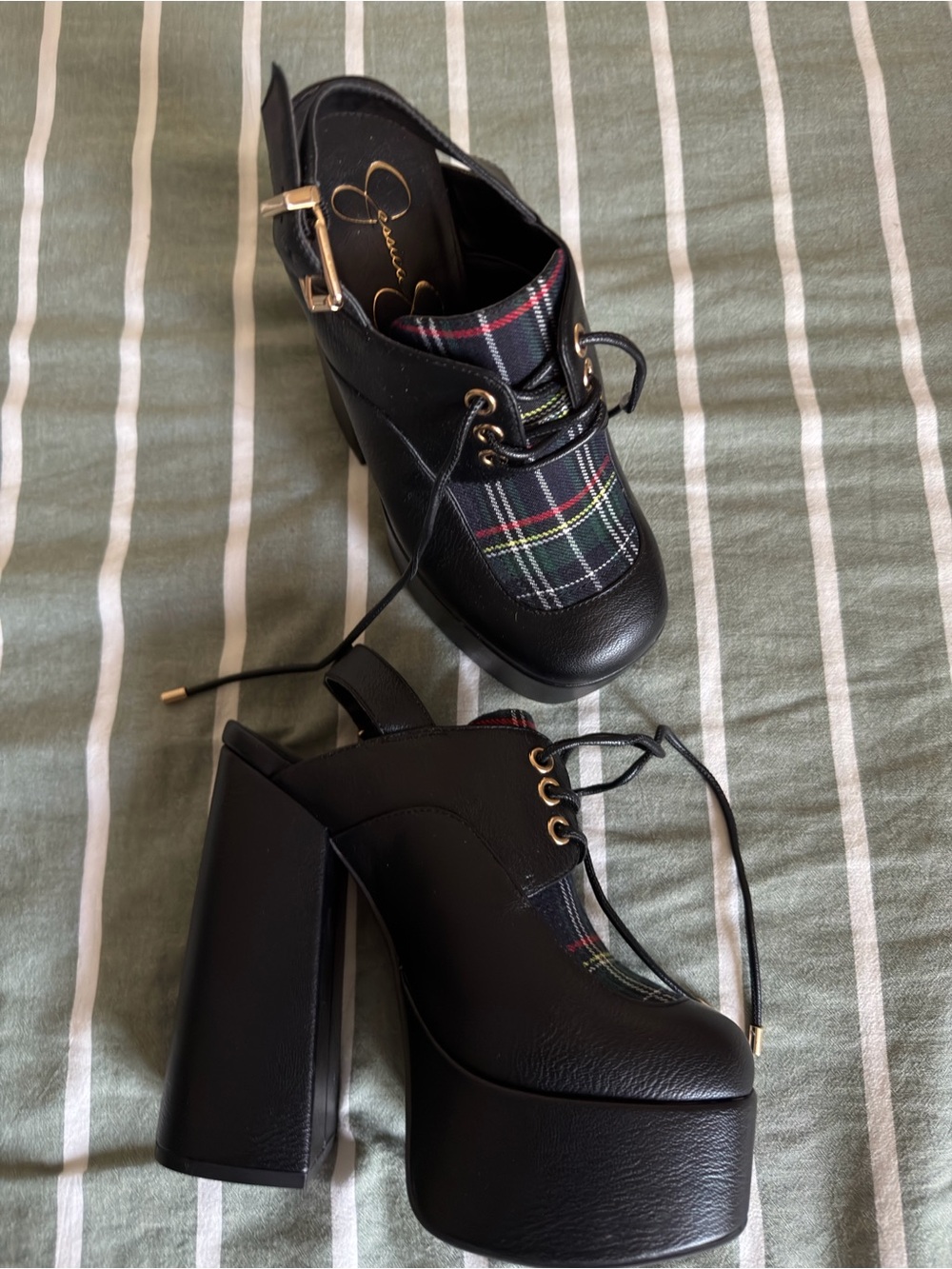 Jessica Simpson Black Plaid Lace-Up Platform Boots - Picture 2 of 3